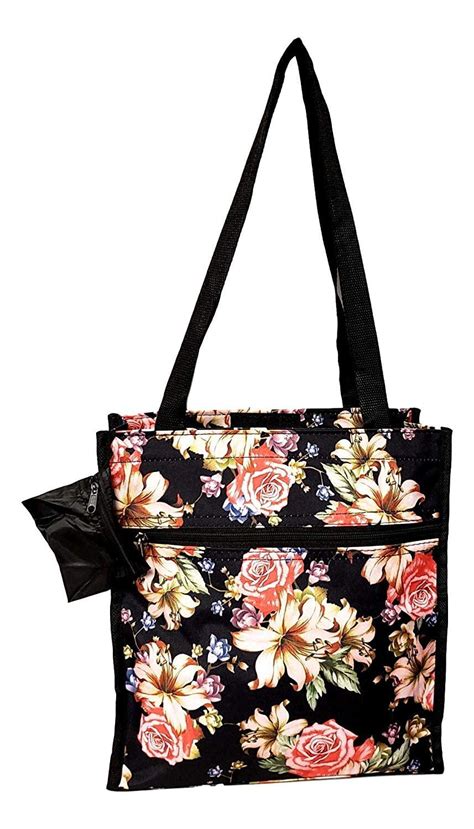 12 in by 13 in Tote Bag w/Mesh Water Bottle Pocket (Rose Lily ...