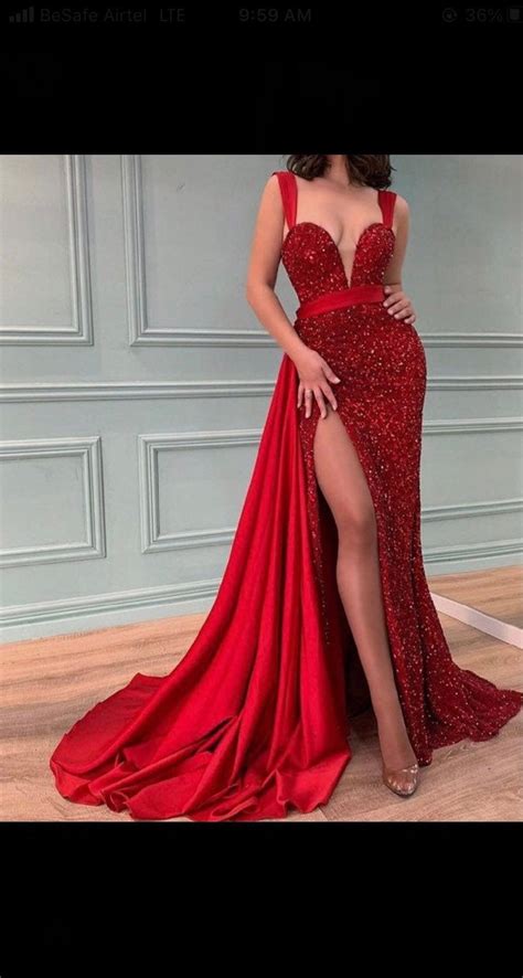 Red Sequin Prom Dress With Trainwedding Dressreception Red Etsy