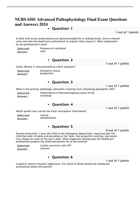 NURS 6501 Advanced Pathophysiology Final Exam Questions And Answers