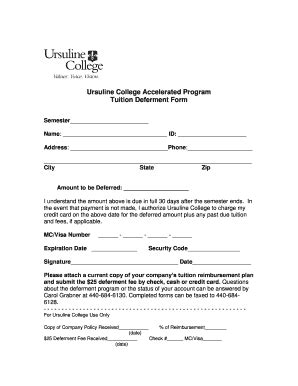 Fillable Online Ursuline Tuition Deferment Form Application Ursuline