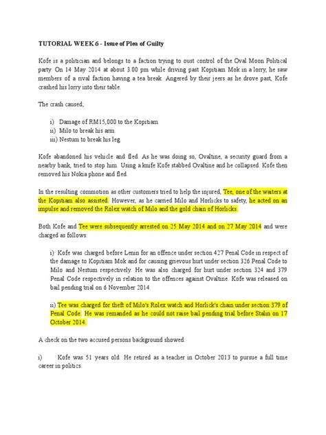 CRIMINAL TUTORIAL WEEK 6 - Firm 4 - Issue of Plea of Guilty | PDF ...