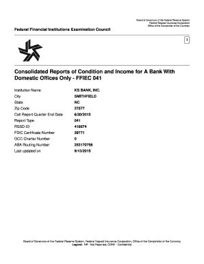 Fillable Online Consolidated Reports Of Condition And Income For A Bank