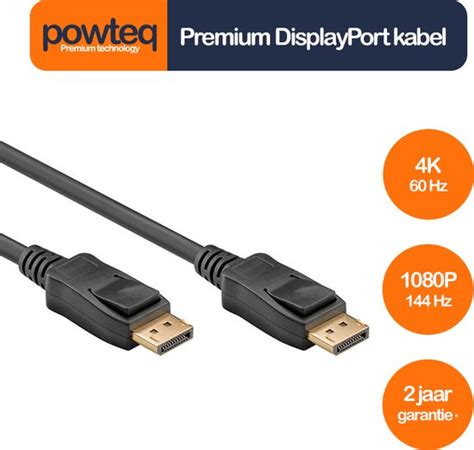 Powteq 2 Meter Premium Displayport Kabel Displayport 1 2 Gold