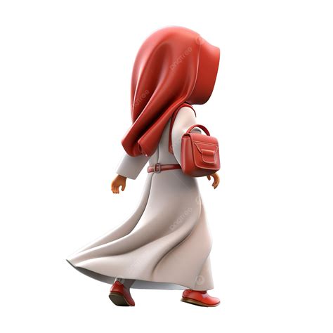 3d Hijab Character Walking Away Muslim Hijab Woman Png Transparent