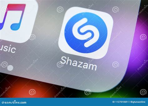 Shazam Application Icon on Apple IPhone X Screen Close-up. Shazam App Icon. Shazam is Popular ...