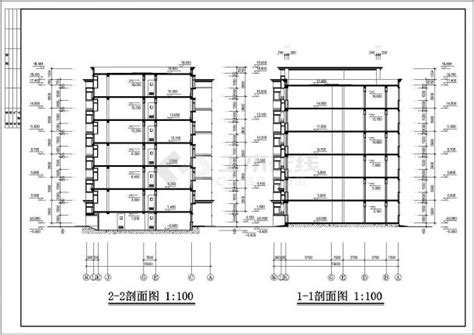 某7层住宅楼建筑cad平立剖面施工图纸住宅小区土木在线