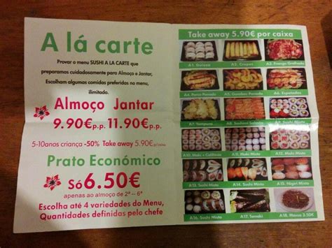 Menu Em Tanaka Sushi Restaurante Almada Av Ant Nio Jos Gomes