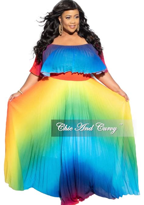 Final Sale Plus Size Strapless Chiffon Pleated Long Dress In A Rainbow