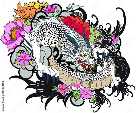 Japanese Dragon tattoo vector and hand drawn illustration.hand drawn ...