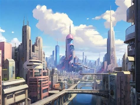 Premium Photo | Landscape of a futuristic city in anime style ...