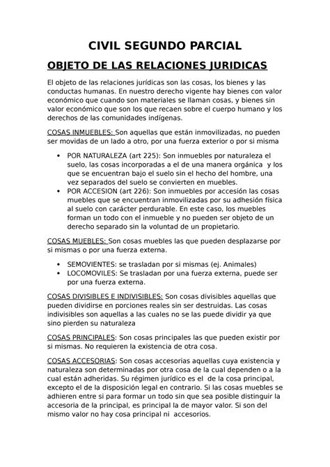 Civil Segundo Parcial Resumen Civil Segundo Parcial Objeto De Las Relaciones Juridicas El