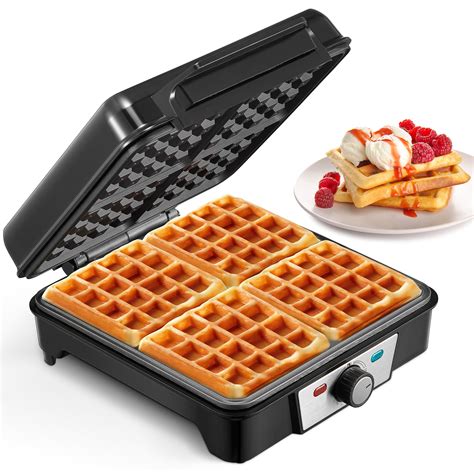 4 Slice Belgian Waffle Maker 3 Browning Levels With Nonstick Square