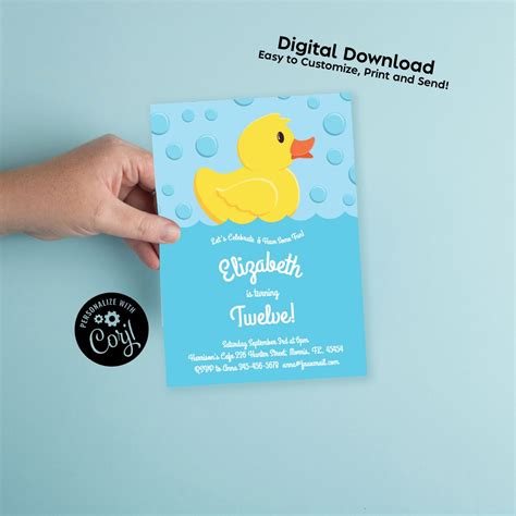 Rubber Ducky Baby Shower Birthday Party Editable Digital Download ...