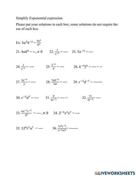 Simplifying Exponential Expressions Worksheet Live Worksheets Worksheets Library