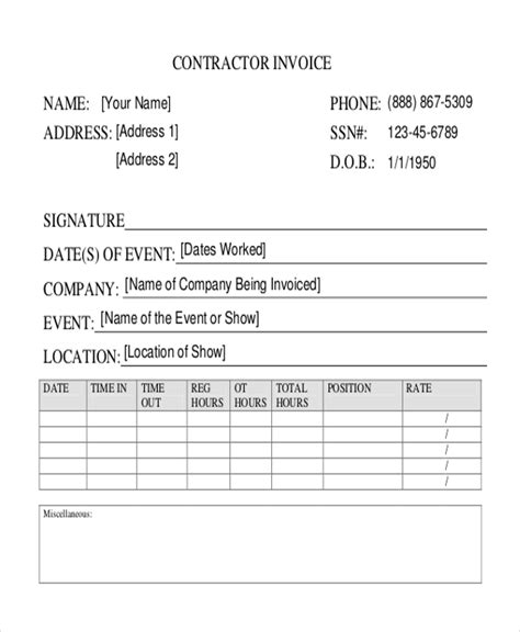 Blank Contractor Invoice Forms Hot Sex Picture