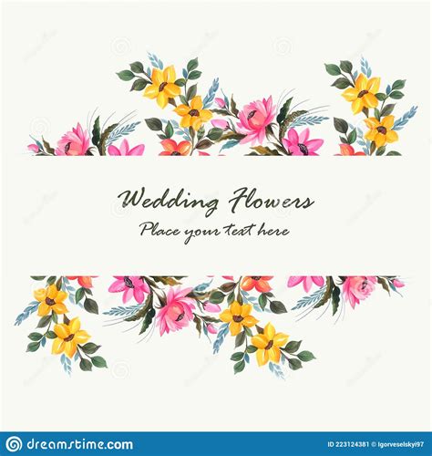 Wedding Invitation Decorative Flowers Card Design Stock Vector