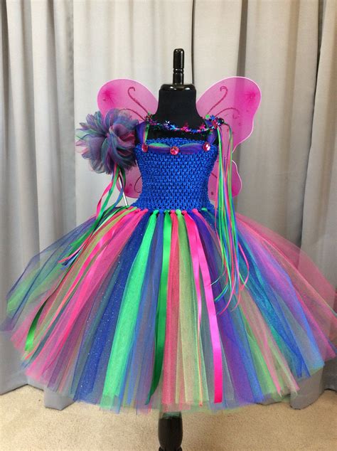 Royal Blue Fuchsia And Green Fairy Princess Costume With Wand Wings