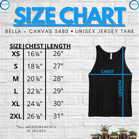 Hq Bella Canvas 3480 Size Chart Bellacanvas 3480 Unisex Jersey Tank Top Size Chart Bella Canvas