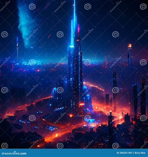 Futuristic City at Night. Futuristic Cityscape. 3D Rendering Stock ...