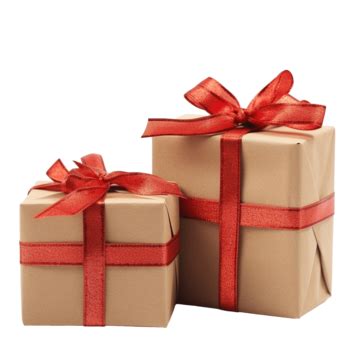 Christmas Gifts Wrapped In Brown Paper With Red Ribbons Craft