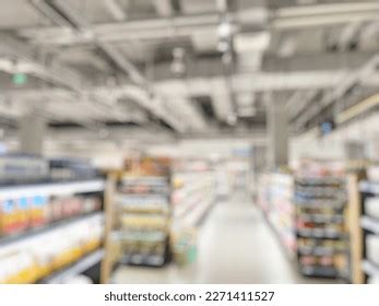 Supermarket Aisle Interior Shelves Blur Background Stock Photo ...