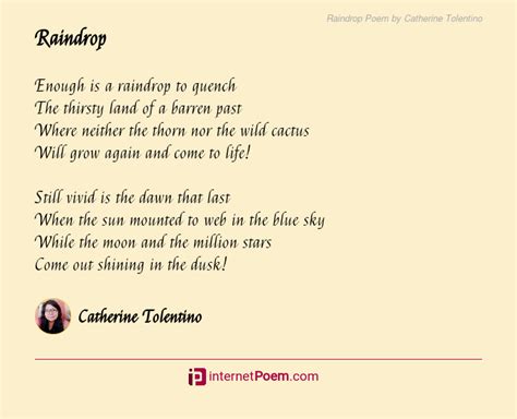 Raindrop Poem by Catherine Tolentino