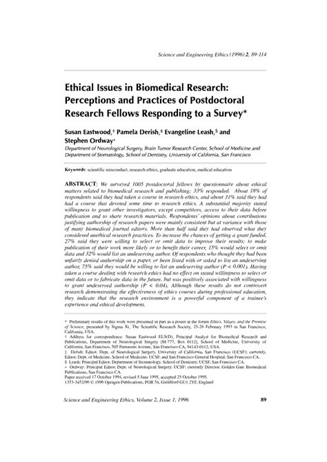 PDF Ethical Issues In Biomedical Research Perceptions And Practices