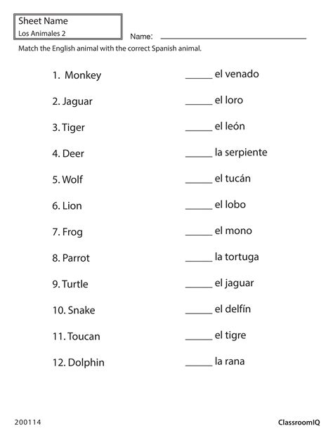 Spanish Classroom Objects Matching Spanishworksheets Classroomiq