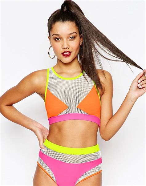 Jaded London Mesh Insert Crop Bikini In Neon At Asos Crop Top