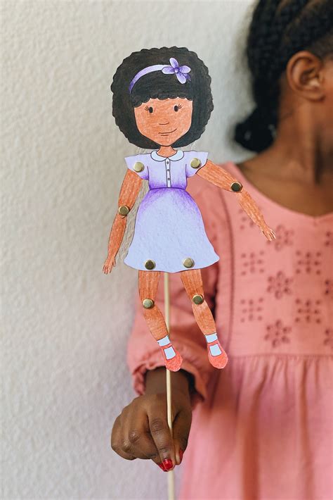 Articulated Paper Dollpuppet Coloring Page African American Girl