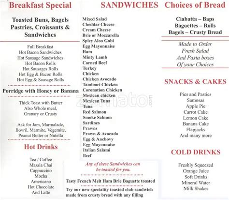 Menu at Cortina Sandwich Bar, London