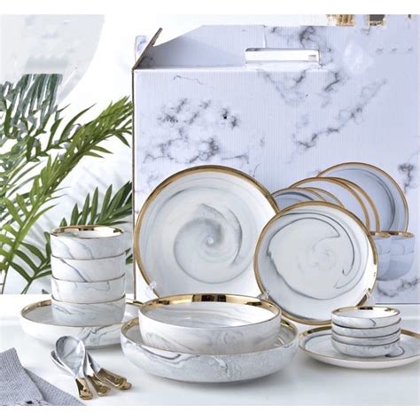 Jual Marble Dinnerware Set Orang Piring Makan Set Piring Keramik