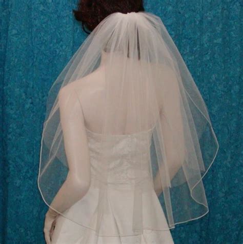 Wedding Veil Ivory Bridal Veils Two Tier Elbow Length Sheer Blusher