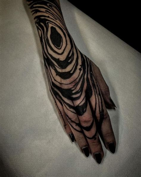 Abstract Blackwork Waves Hand Tattoo By Daanboets Stripe Tattoo