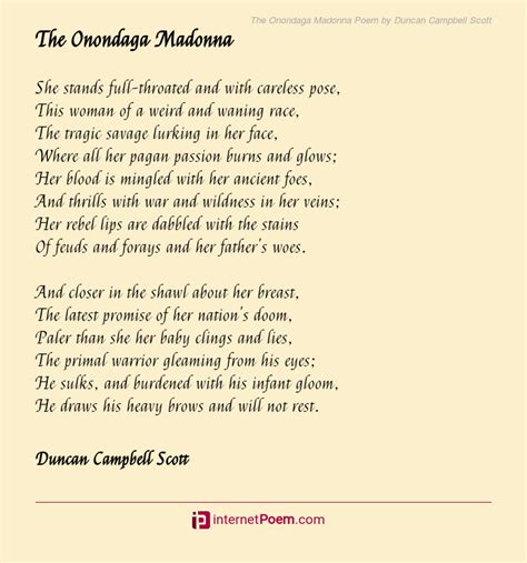 The Onondaga Madonna Poem By Duncan Campbell Scott