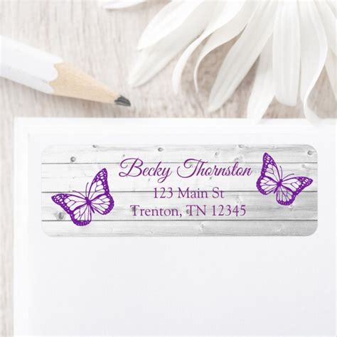 Purple Butterfly Rustic Wood Return Address Label Zazzle