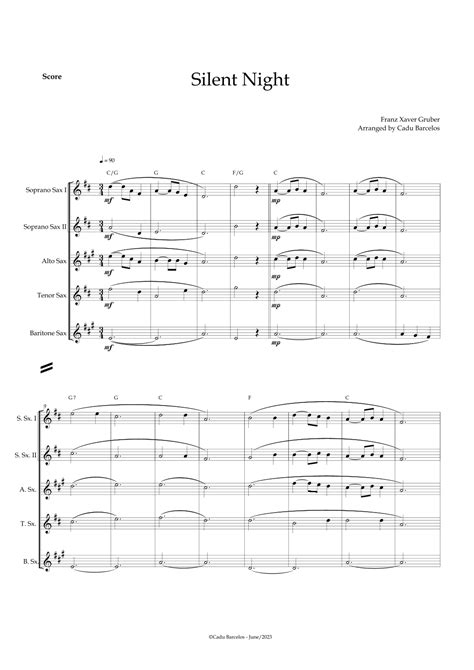 Silent Night Saxophone Quintet Chords Arr Cadu Barcelos By Franz