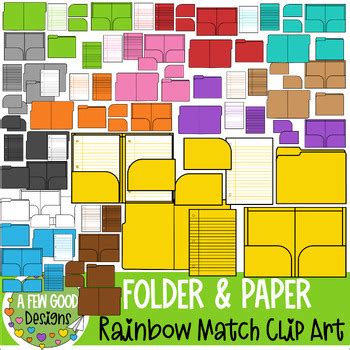 Rainbow Folder And Paper Match Up Clip Art TPT