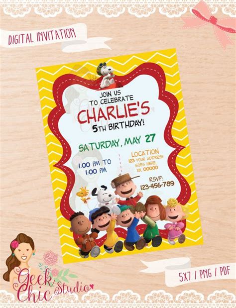 Peanuts Invitation Charlie Brown Invitation Snoopy Invitation