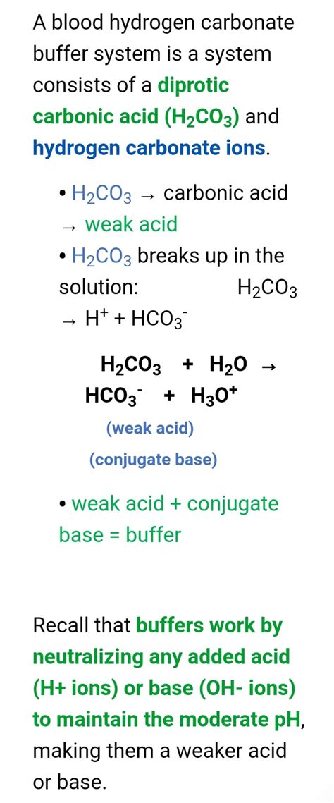 Solved Describe The Blood Hydrogen Carbonate Buffer System What