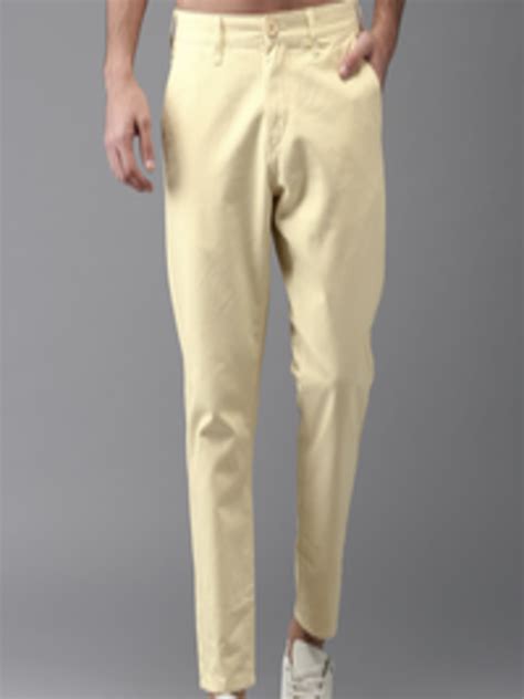 Buy Hereandnow Men Cream Coloured Slim Fit Solid Cropped Chinos Trousers For Men 2238379 Myntra