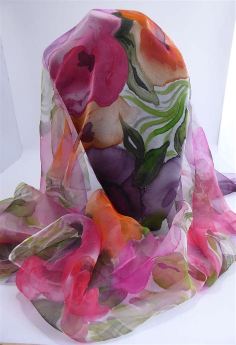 Foulard Mousseline Soie Peint Main Foulard Soie Rose Etsy France