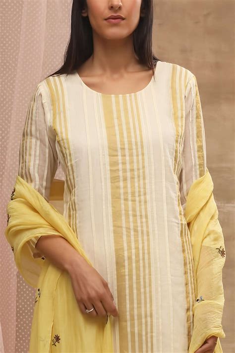 Buy Vaayu Yellow Handwoven Cotton Kurta With Dupatta Online Aza Fashions