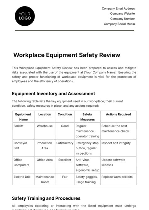 Free Workplace Equipment Safety Review Template to Edit Online