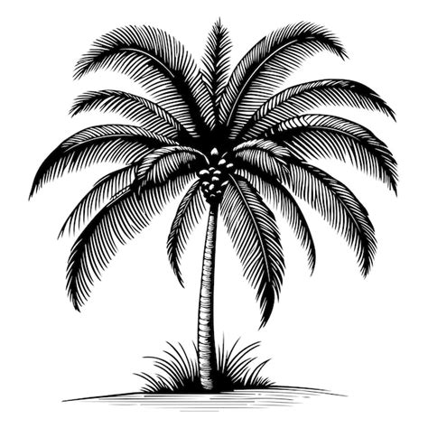 Coco de palma Silueta de árbol tropical dibujo a mano línea negra