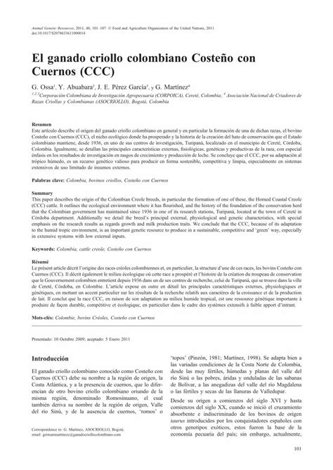 PDF El ganado criollo colombiano Costeño con Cuernos CCC PDF