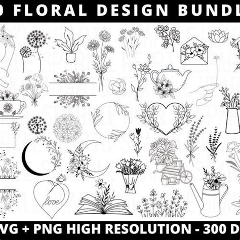 Plants Svg Wildflowers Svg Herbs Svg Hand Drawn Stems Leaves Png