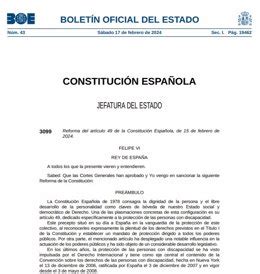 Entra en vigor la reforma del artículo 49 de la Constitución que regula