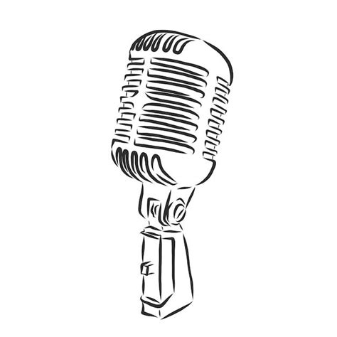 Premium Vector Retro Microphone Drawing On White Background Vector