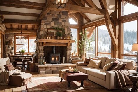 Premium Ai Image Rustic Charm Cozy Countryside Cabin Living Room